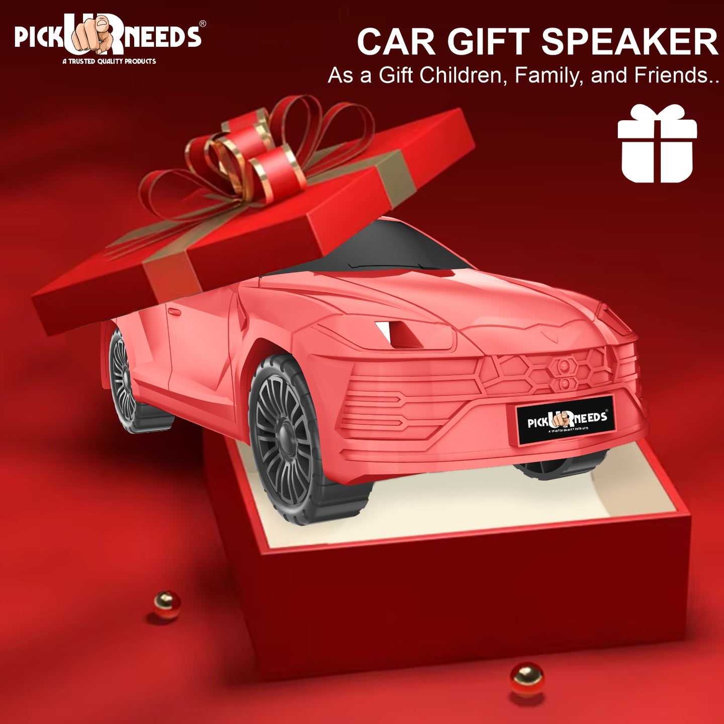 Pick Ur Needs Rechargeable Car-Shaped Speaker – RGB LED Light, USB/FM/SD Card, Type-C, 1200mAh